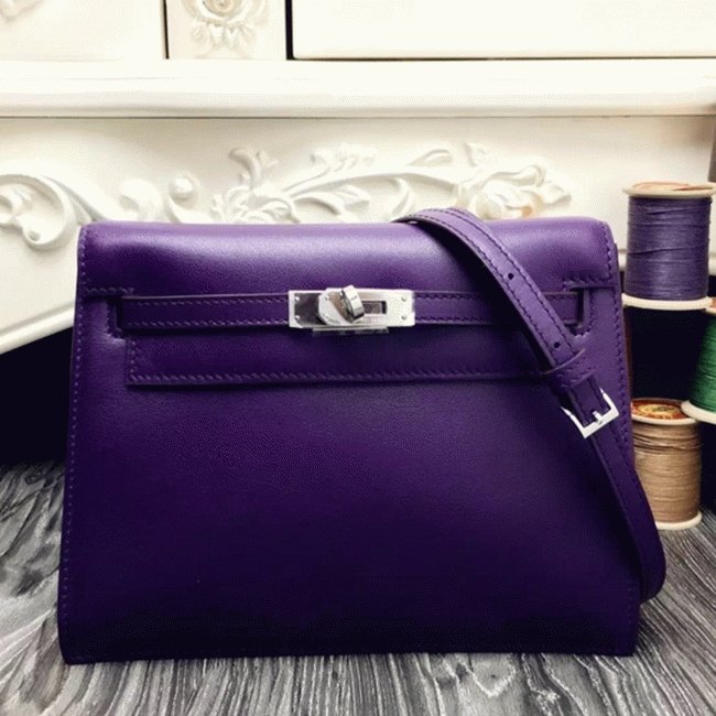 5FF9DB02-F3BA-4721-DA66-5A4D99244457.jpg Purple Swift Leather Knockoff Hermes Kelly Danse Stylish Bag - Image 1