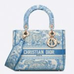 Dior Lady D-Lite Medium Bag Replica in Blue Toile de Jouy Canvas