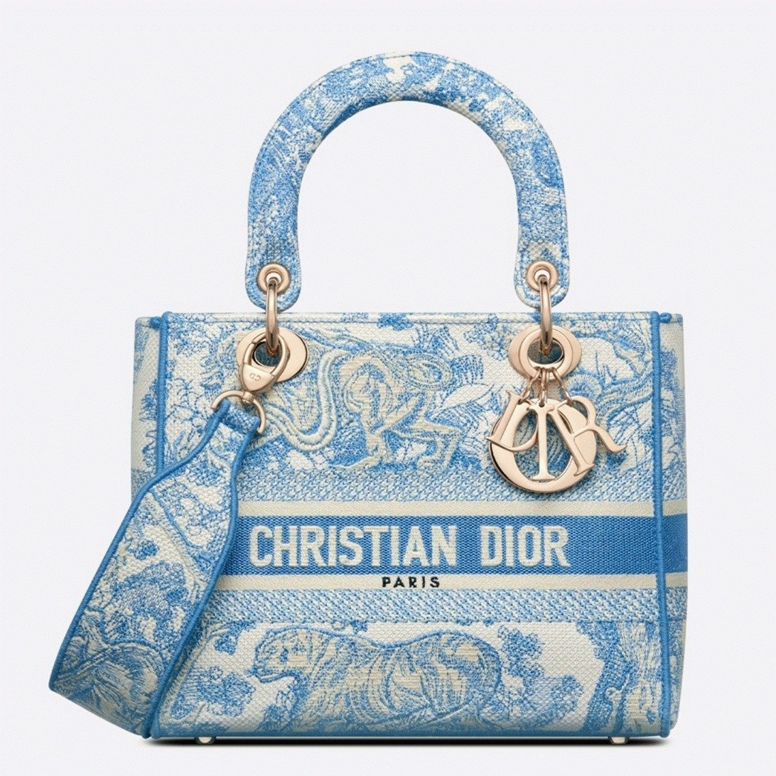 609EDCD5-0B9C-3C6A-E6B6-FCB717F991A0.jpg Dior Lady D-Lite Medium Bag Replica in Blue Toile de Jouy Canvas - Image 1