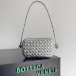 Fake Bottega Veneta Knot Minaudiere On Strap Silver Intreccio Laminated Leather - Image 5