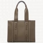 Top Quality Replica Chloe Woody Medium Tote Bag In Army Green Calfskin