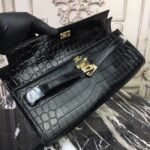 Black Crocodile Replica Hermes Kelly Cut Clutch Exotic Skin Bag - Image 3