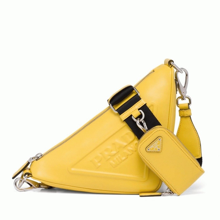 629B1BF3-F619-55CA-FD2B-C51B8A671013.jpg Prada Triangle Shoulder Bag Replica in Yellow - Image 1