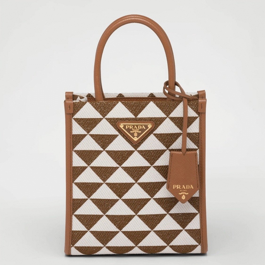 62A6749F-A7E3-0F27-FFEA-2EC2413595A6.jpg Prada Symbole Micro Bag Replica in White/Brown Jacquard Fabric - Image 1