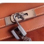 Brown Suede Fake Hermes Kelly 32cm Bag with Zigzag Handle - Image 5