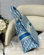 Dior Medium Book Tote Bag Knockoff in Blue Oblique Embroidery - Image 3