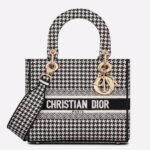 Dior Lady D-Lite Medium Bag Replica in Black   White Houndstooth Embroidery