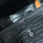 Fake Saint Laurent Sunset Medium All Black Chain Bag Crocodile-embossed Leather - Image 7