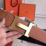 Top-quality fake Hermes Kits belt featuring Constance buckle in brown epsom - Image 5