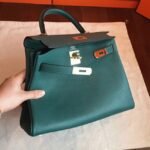 Malachite Clemence Copy Designer Hermes Kelly Retourne 28cm Bag - Image 3