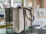 Top Quality Replica Chloe Large Woody Tote Bag in Canvas with Blue Leather Strips - Image 9