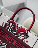 Dior Medium Book Tote Bag Fake in Latte Multicolor Cupidon Embroidery - Image 4