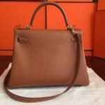 Brown Swift Fake Hermes Kelly Retourne 32cm Soft Leather Handbag - Image 4