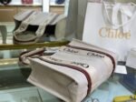 Top Quality Faux Chloe Medium Woody Tote Bag in Canvas with Brown Leather Strips - Image 9