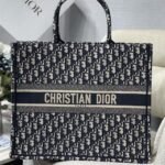 Dior Large Book Tote Bag Fake in Blue Dior Oblique Embroidery