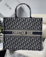 Dior Large Book Tote Bag Fake in Blue Dior Oblique Embroidery