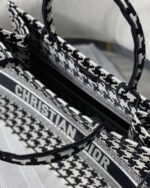 Dior Medium Book Tote Bag Replica in Black Houndstooth Embroidery - Image 4