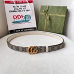 WIDE LEATHER BELT WITH DOUBLE G BUCKLE