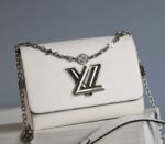 Louis Vuitton Epi Leather Twist MM With Flowers Jewels Chain Bag In Optic White