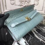 Blue Lin Crocodile Copy Hermes Kelly Cut Clutch Elegant Purse - Image 5