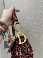 Dior Saddle Bag Faux in Bordeaux Velvet Oblique Embroidered - Image 5