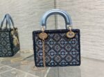 Dior Lady Dior Mini Chain Bag Replica in Satin with Blue Bead Embroidery - Image 9