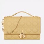 Dior Miss Dior Top Handle Bag Knockoff in Pastel Yellow Cannage Lambskin