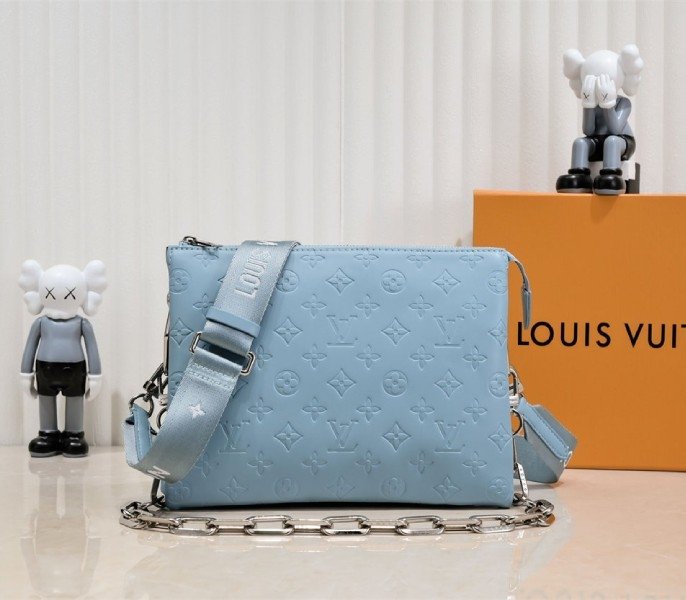 6BED5C78-FBBA-8227-F94A-79F3B1E0C825.jpg Louis Vuitton Coussin PM Bag In Turquoise Blue With Jacquard Strap - Image 1