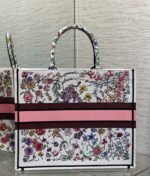 Dior Large Book Tote Bag Replica in White Multicolor Florilegio Embroidery - Image 9