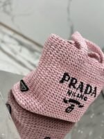 Prada Small Crochet Tote Bag Replica in Pink Raffia-effect Yarn - Image 6