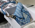 Dior Saddle Bag Fake in Cornflower Blue Dior Oblique Embroidery - Image 3