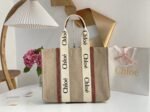 Top Quality Fake Chloe Medium Woody Tote Bag in Canvas with Tan Leather Strips - Image 5