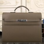 Grey Calf Leather Fake Hermes Kelly Depeche 38cm Briefcase Elegant Bag