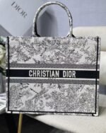 Dior Large Book Tote Bag Replica in Blue Toile de Jouy Flowers Embroidery