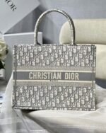 Dior Medium Book Tote Bag Faux in Grey Dior Oblique Embroidery - Image 8