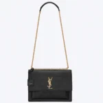 Black Croc-Embossed Leather YSL Sunset Medium Chain Replica Bag