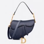 Dior Saddle Bag with Strap Replica in Indigo Blue Grained Calfskin