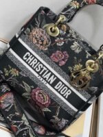 Dior Lady D-Lite Medium Bag Replica in Black Jardin Botanique Embroidery - Image 2