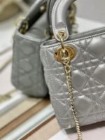 Dior Lady Dior Mini Chain Bag Replica in Grey Pearlescent Lambskin - Image 6