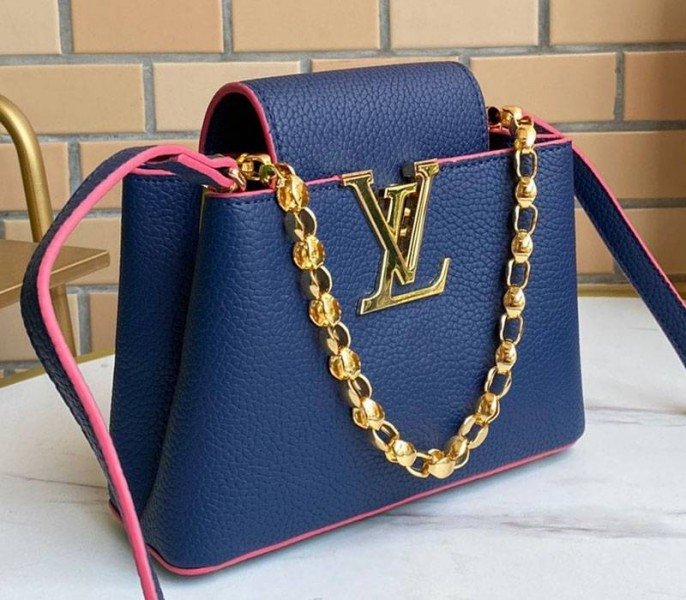 70EEA768-FE00-24B9-BB71-B30109AA18DB.jpg Louis Vuitton Capucines Mini Chain Bag In Navy Blue - Image 1