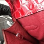 Red Crocodile Copy Hermes Kelly Cut Clutch Exotic Luxury Bag - Image 6
