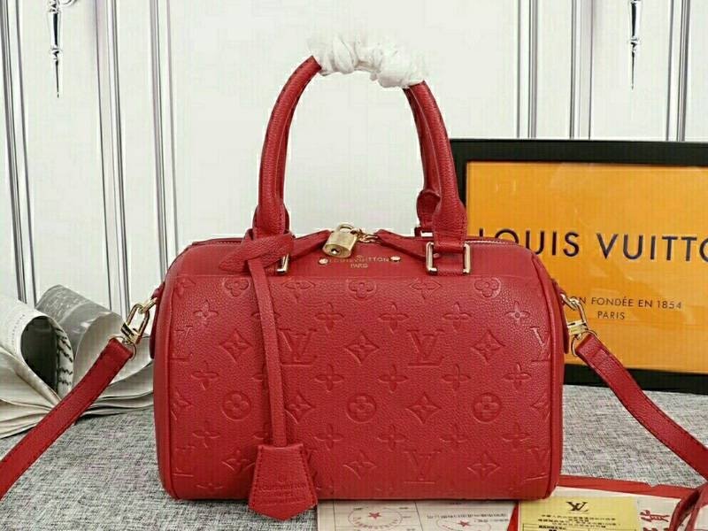 72624C63-E5B0-EDF6-CE7F-5EBD2968F748.jpg Louis Vuitton Monogram Empreinte Speedy Bandouliere 25 Handbag In Red - Image 1