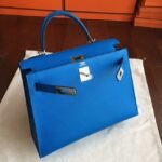 Blue Epsom Fake Hermes Kelly 32cm Sellier Fashion Handbag - Image 5