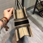 Dior Medium Book Tote Bag Fake in Black and Beige Bayadère Embroidered - Image 4