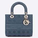 Dior Lady D-Lite Medium Bag Fake in Blue Cannage Embroidered Canvas