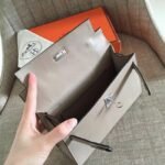 Hermes Grey Swift Top Replica Designer Kelly Pochette Soft Purse - Image 4