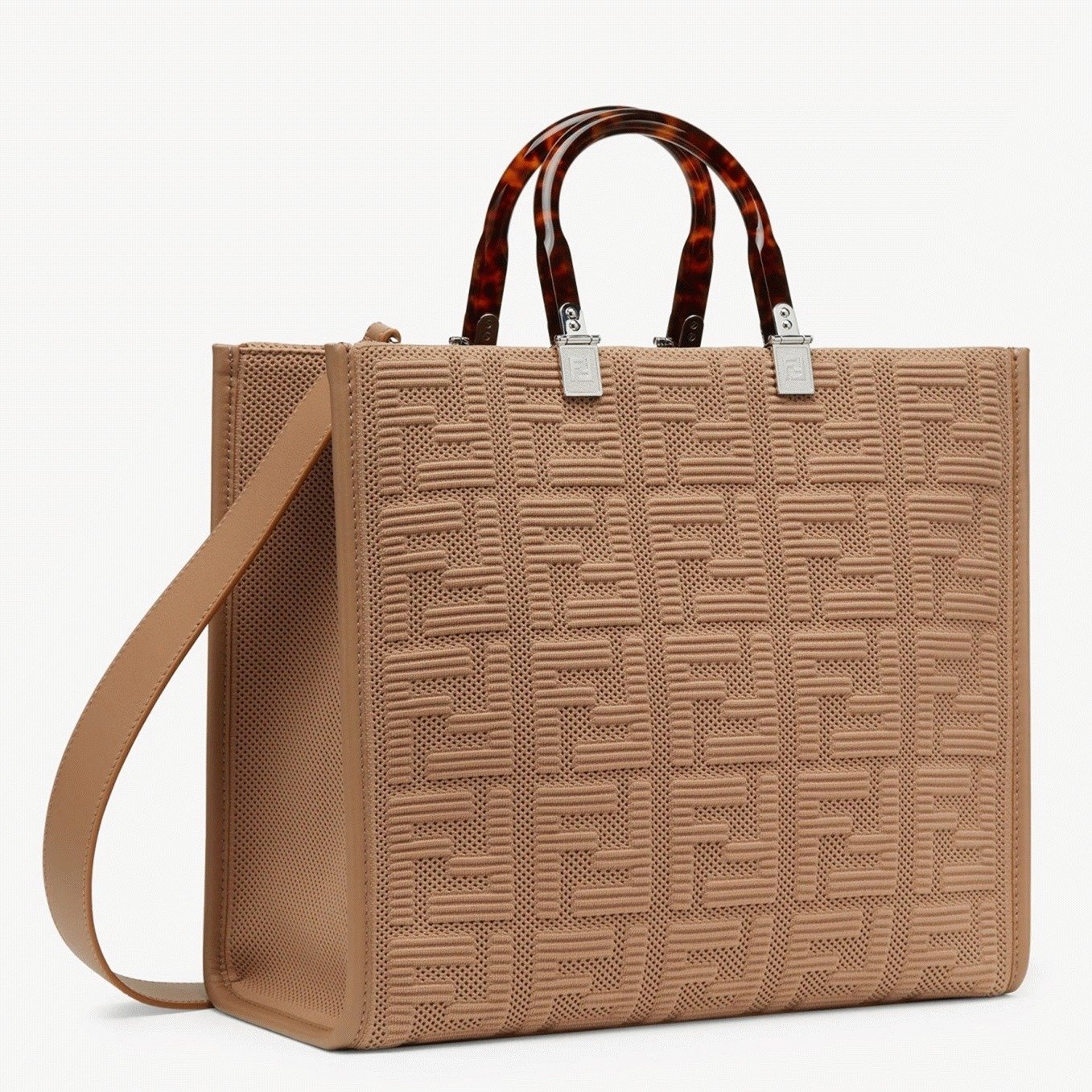 74958A68-80BF-D0A4-92D1-1564AC48431E.jpg Top Quality Knockoff Fendi Sunshine Medium Tote Bag In Beige FF Fabric - Image 1