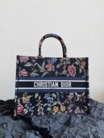 Dior Large Book Tote Bag Fake in Black Dior Petites Fleurs Embroidery - Image 4