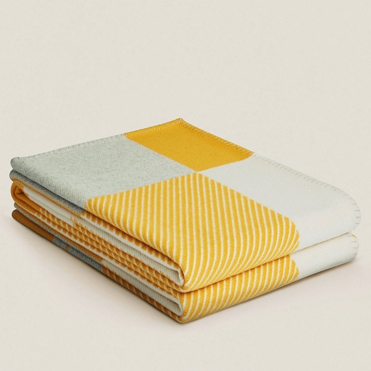 75340CCF-B3FA-D562-308C-7A7B724F08A8.jpg Replica Hermes H Riviera blanket in yellow wool and cashmere - Image 1