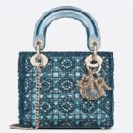 Dior Lady Dior Mini Chain Bag Replica in Satin with Blue Bead Embroidery